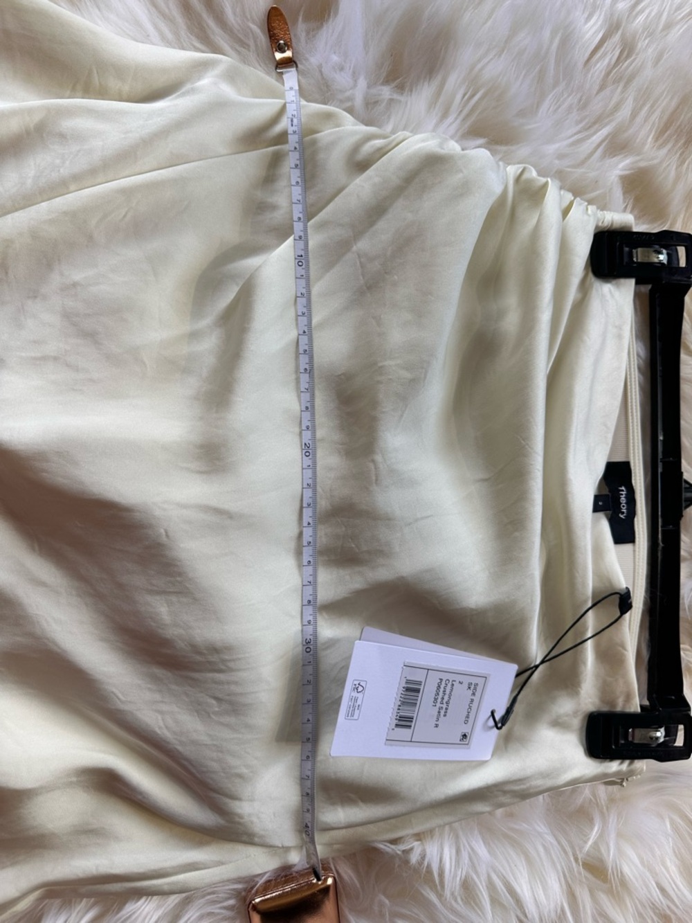 🤍 Theory Side Ruched Satin Skirt – Lemongrass – New With Tags - Picture 11 of 15